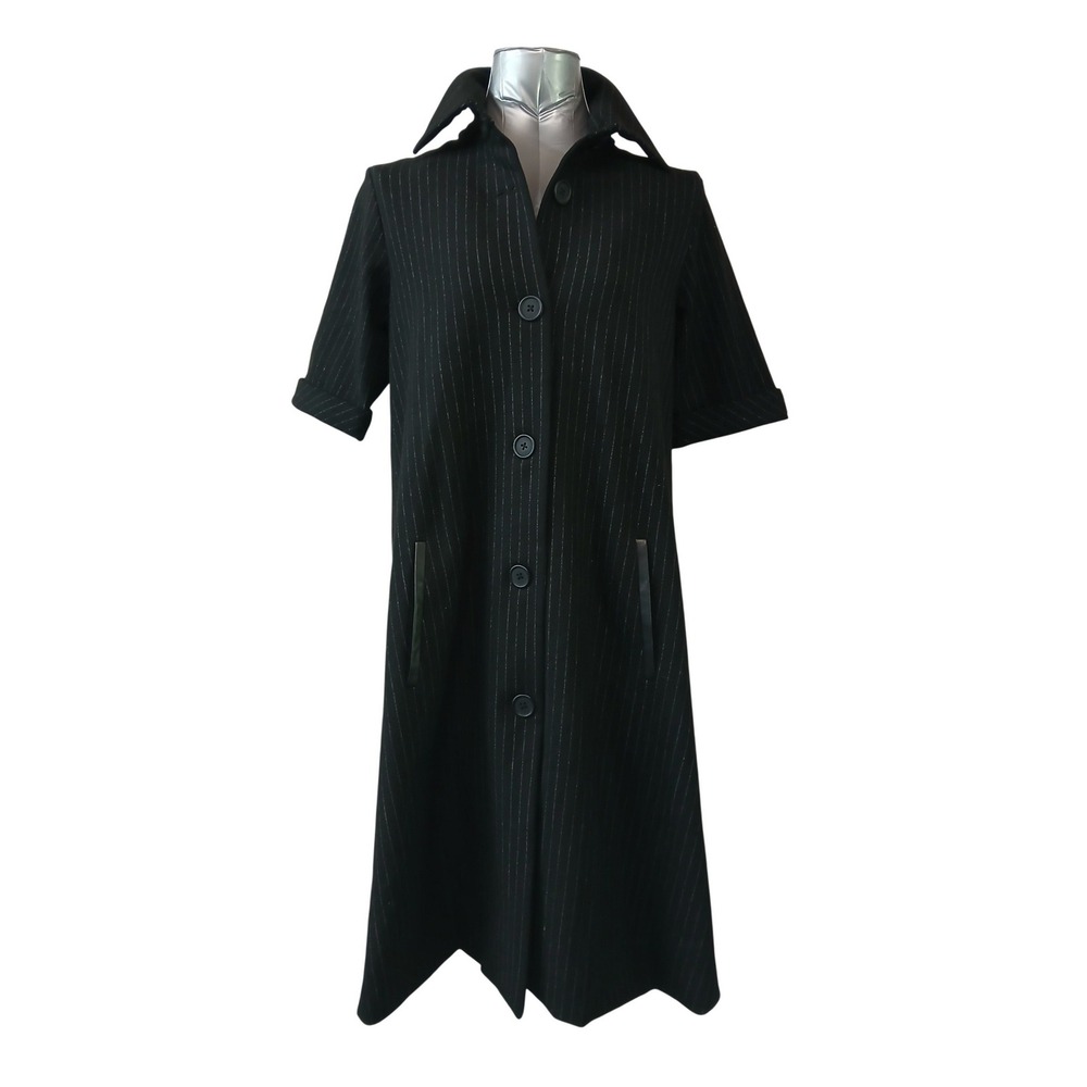 SNIDER Black Pinstripe Short Sleeve Duster Coat Tailored Jacket  Avant-Garde